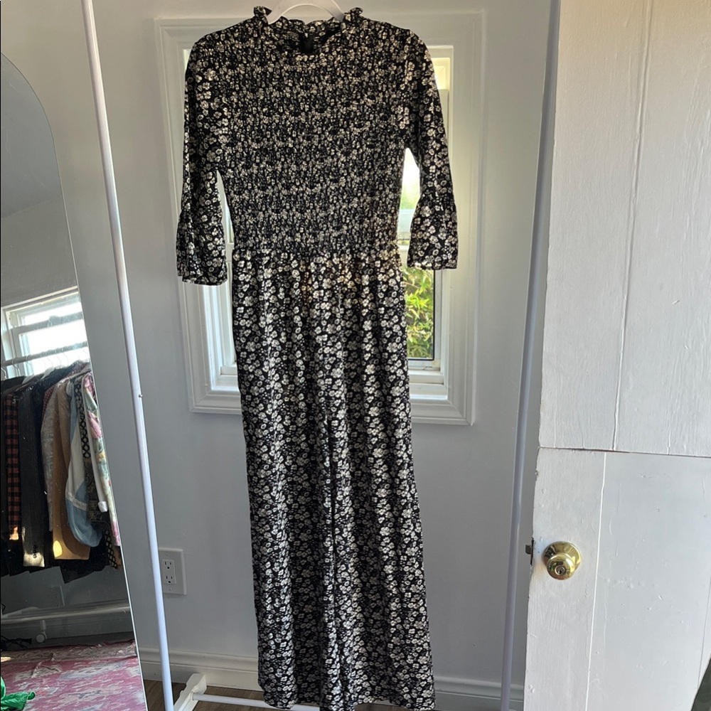 Black Floral Smocked jumpsuit - Women's